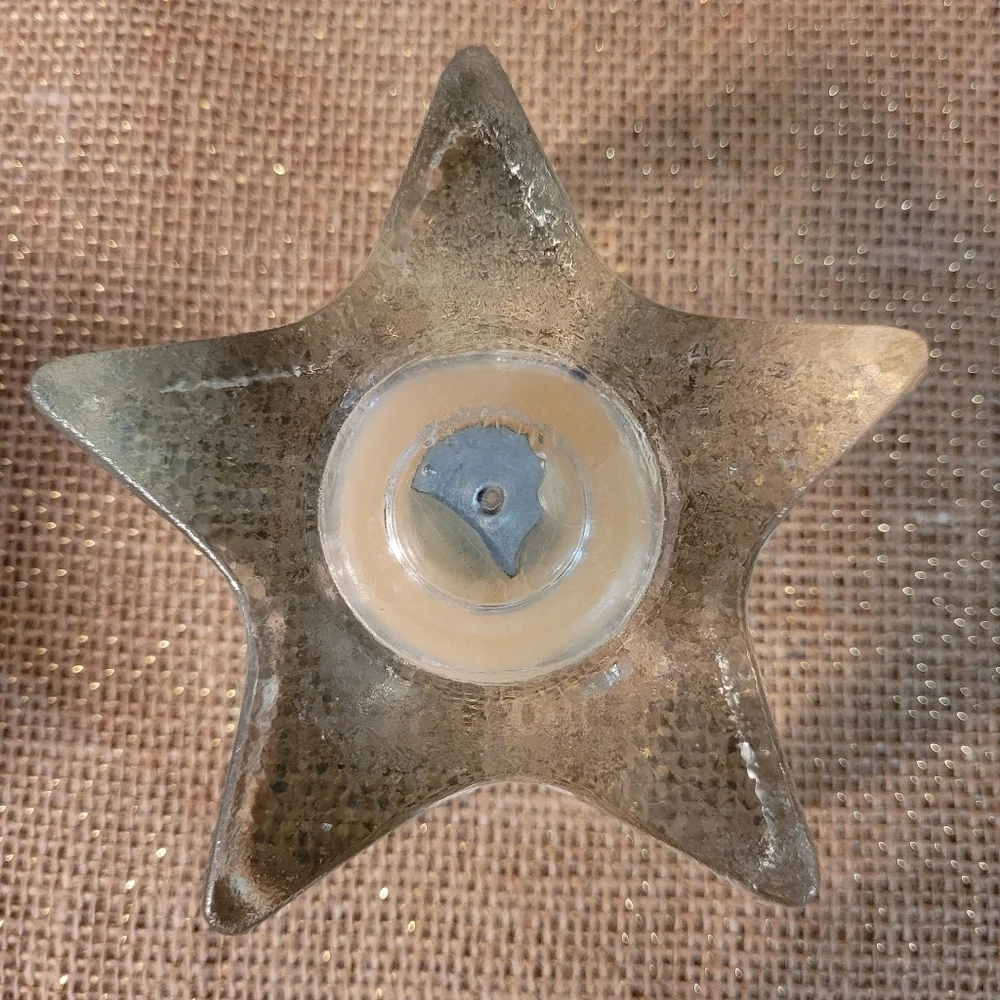 2 Vintage Avon Starbright Star Shape Glass Candle Holder Floral Scent In Box NOS